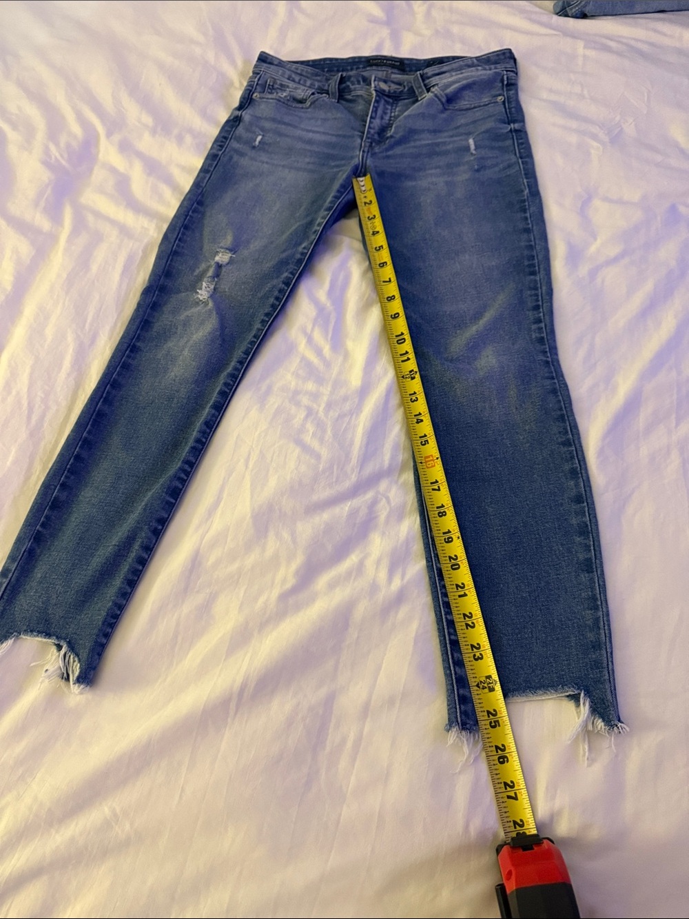 Lucky Brand Dark Blue Skinny Jeans with Distressed Ankles - Picture 6 of 8